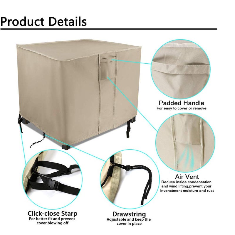 POMER Fire Pit Cover, 30 inch Square Outdoor Gas Fireplace Cover Beige Waterproof Firepit Covers for Propane Fire Pit Table - 30x30x25 inch - Image 4